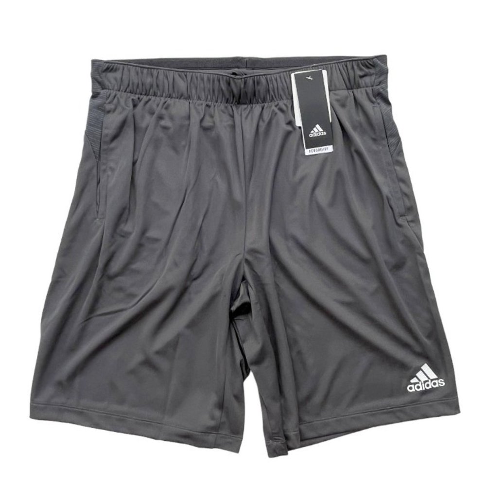 Adidas Mens L Grey/ White 9" Aeroready 10" Game Mode Knit Training Shorts DX9749